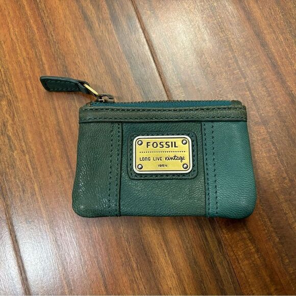 Fossil Vintage Green Leather Wallet Change Purse Wallet - Picture 2 of 4